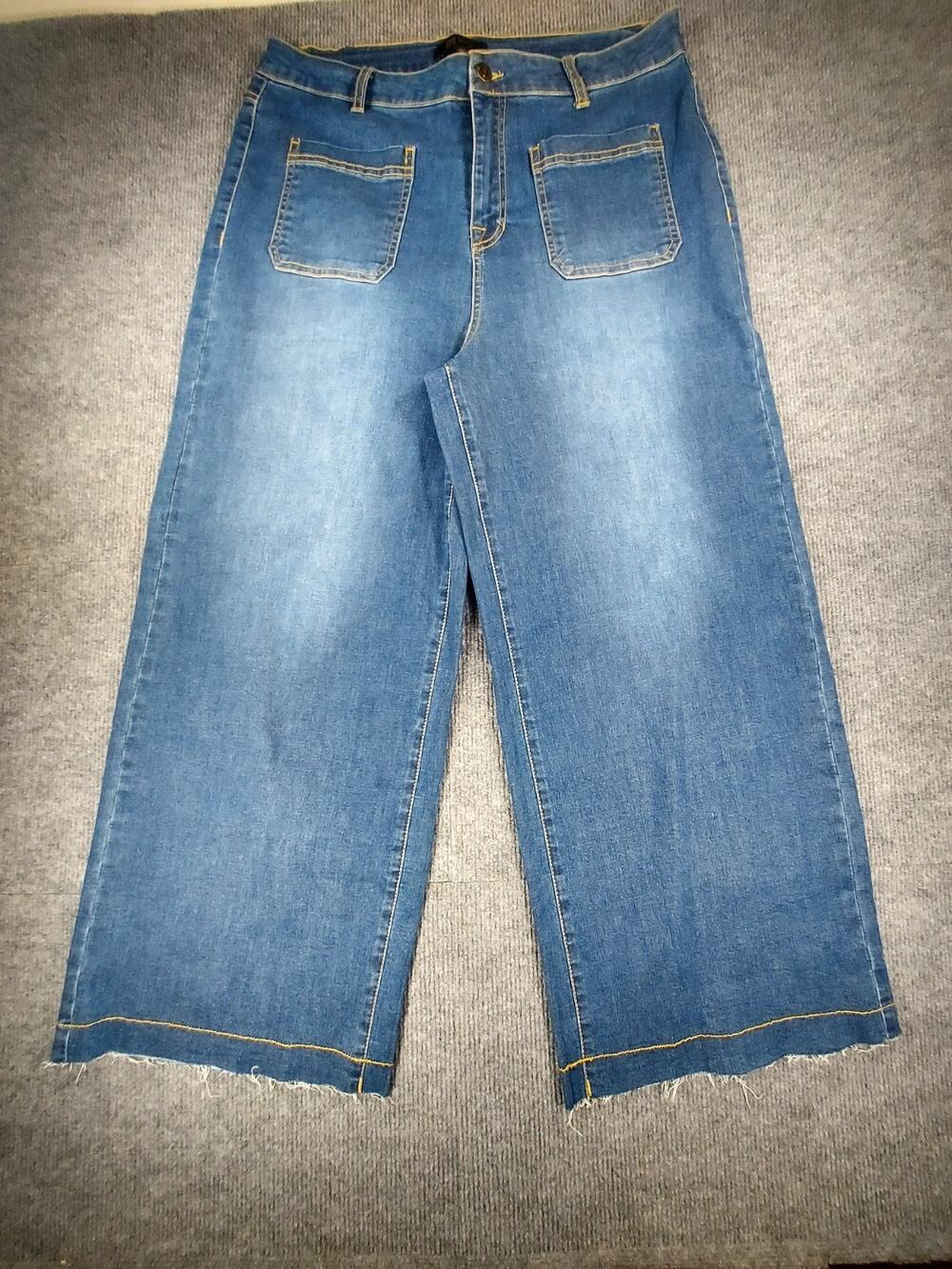 Frye Women's Wide Leg Boho Jeans Size 31 Mila Wash Blue Denim Patch Pockets Raw